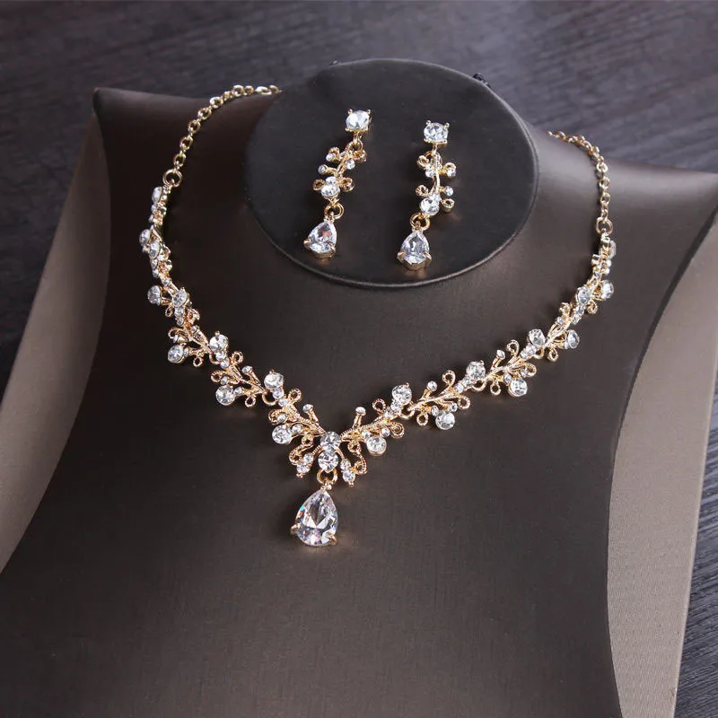

New Jewelry Sets Simple Luxury Zircon Earring Choker Necklace Jewelry Set For Women Bride Wedding Accessories Fashion Party Gift