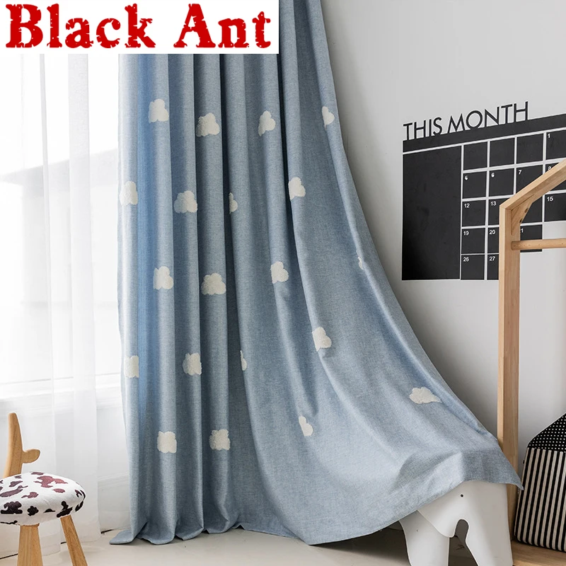 Занавески льняные с мультяшной вышивкой облако плотные шторы из плотной ткани