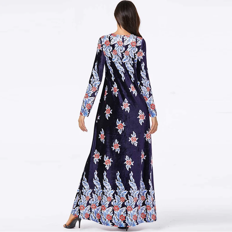 Мусульманский принт abaya Макси золотистое бархатное платье вязаное повседневное