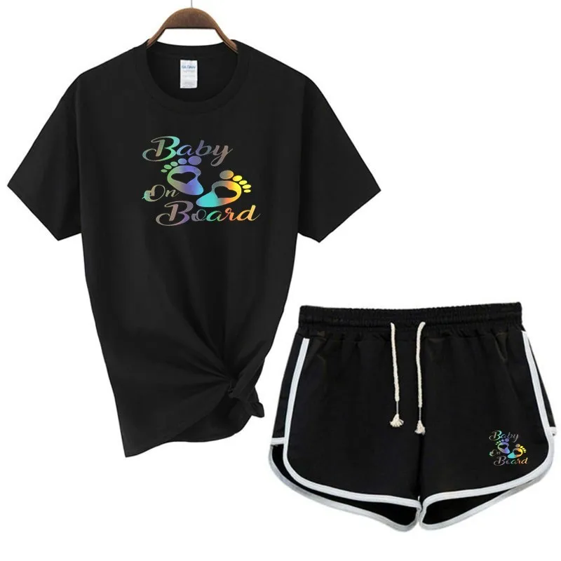 

Summer Women's T-shirt Ladies Short Sleeve Top + Shorts 2-piece Set Women's Cute Printed T-shirt Set 2021 Girls Sports Set