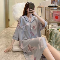 womens nightgown floral print plus size sleep shirt striped sleepwear 34 sleeves nightshirt soft cotton button down sleepdress