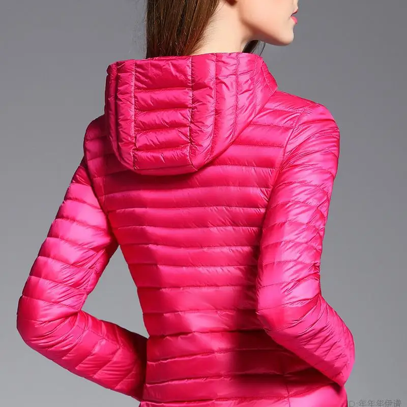 Куртка из утиного пуха с капюшоном для женщин сверхлегкая куртка средней длины