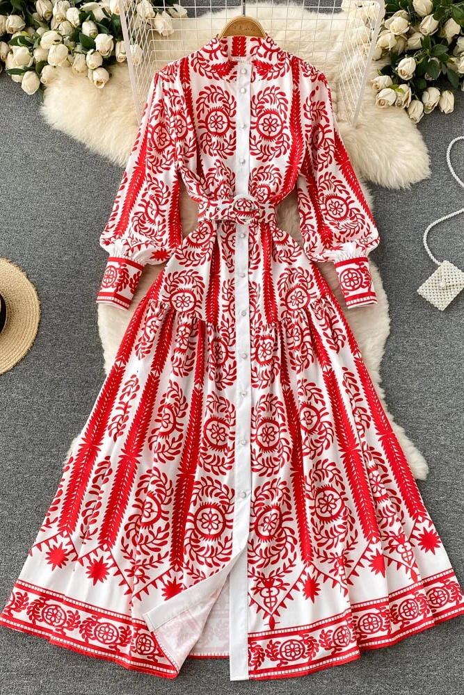 Женское длинное платье с винтажным принтом однобортное этническое Платье Бохо