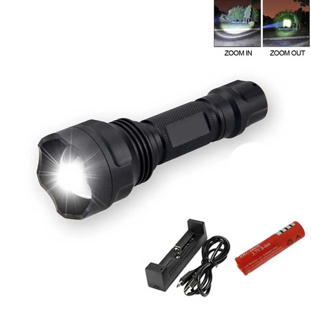 C8 CREE XM-T6 светодиодный 1 Режим Портативный Тактический супер яркий фонарик с батареей 18650 подходит для езды на велосипеде, кемпинга, туризма и охоты