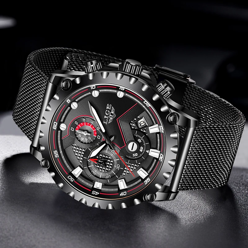 Часы наручные LIGE Мужские кварцевые модные повседневные светящиеся