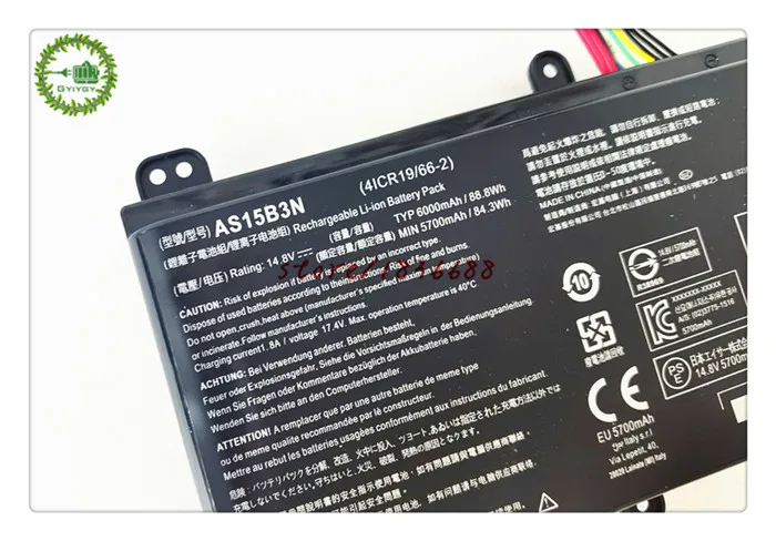 Аккумулятор GYIYGY AS15B3N для Acer Predator G9-591 G9-592 G9-791 G9-792 14 8 V 6000mAh/88.8Wh 5700mAh/84.3Wh | Компьютеры и
