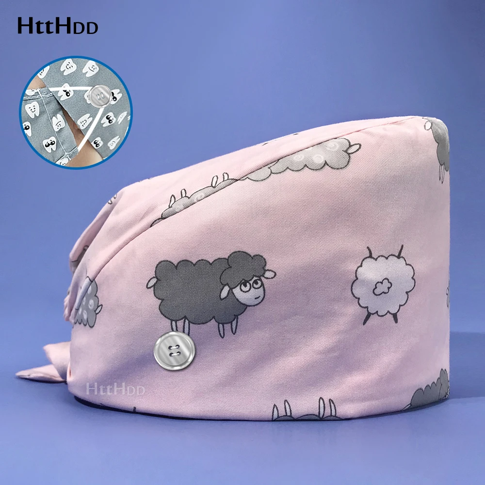 

Fashion cartoon animal print cotton pharmacy work scrub cap unisex pet doctor scrub cap surgery nurse laboratory work cap hot