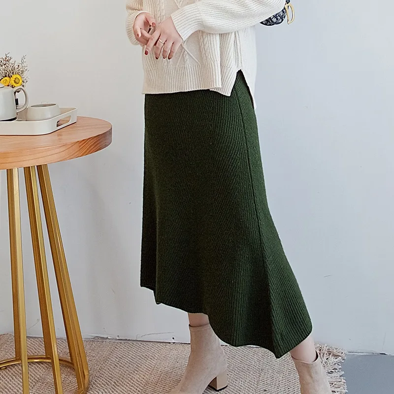 Dark Green-9107-90 Высокое качество, стиль, весна, осень, зима, женский кашемировый шерстяной базовый свитер, юбка, облегающие топы, гибкий темперамент, винтажный - Цвет: Dark Green-9107-90