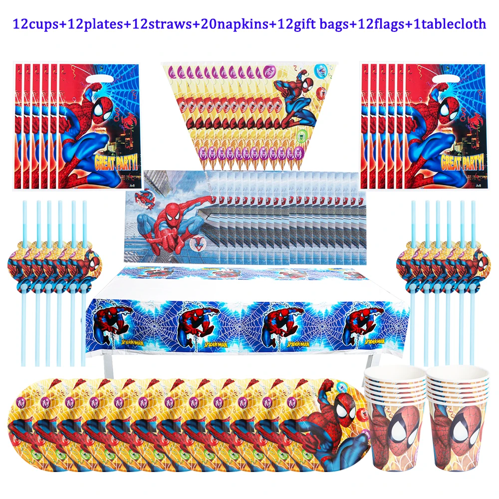 

Spiderman Birthday Paper Cups Plates Napkins Party Decorations Flags Straws Baby Shower Boys Like Super Hero 44/36/57/69/91Pcs