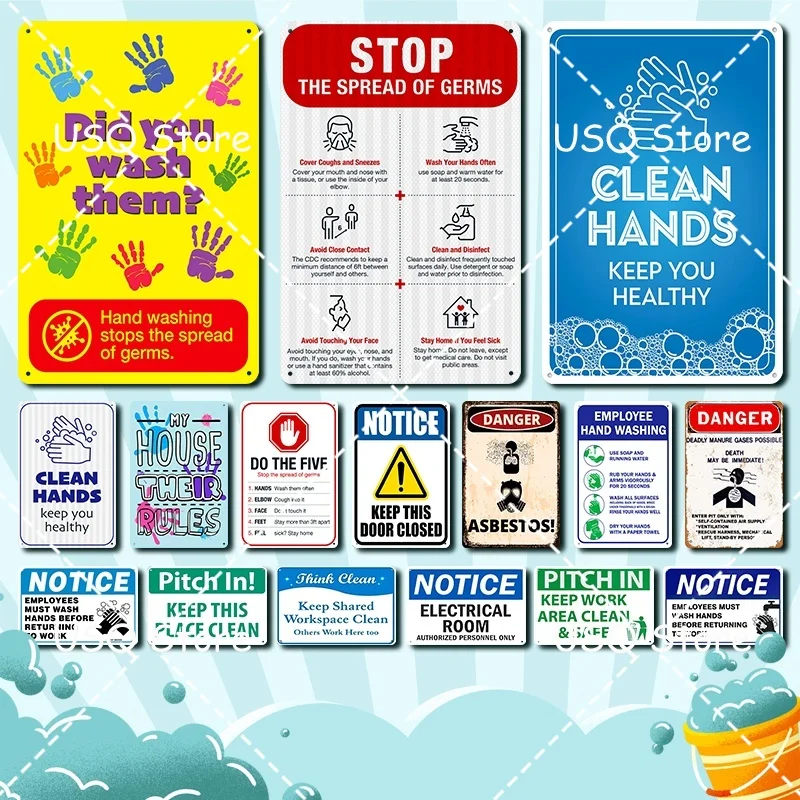 

\Clean Hands Keep You Healthy\ Posters Tin Sign Retro Metal Plaque for Cafe Pub House Outdoor Courtyard Restaurant Wall Decor