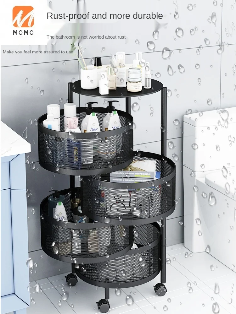 

tallation-Free Bathroom Storage Rack Round Floor-Type Multi-Layer Rotatable Toilet Storage Snack Sundries Rack Kitchen Items