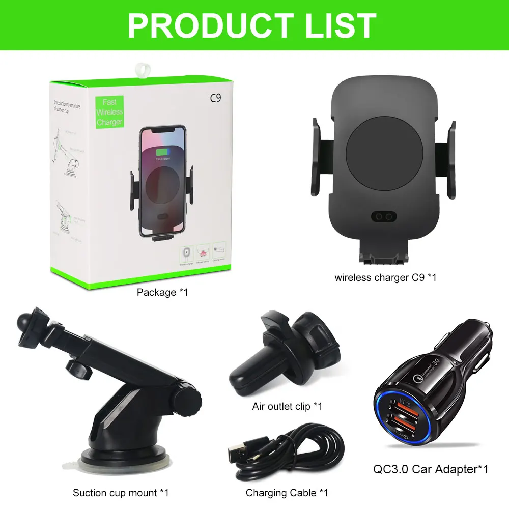 Add QC3.0 Adapter QI автомобильное беспроводное зарядное устройство инфракрасное крепление датчика подставка Быстрая зарядка для iPhone XS Max XR X samsung Galaxy Note 10 9 S10 Plus S9 S8 - Тип штекера: Add QC3.0 Adapter