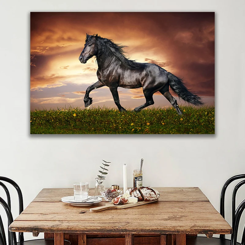 Modern Animal Wild Horse Running Canvas Painting Poster Cuadros Wall Art for Living Room Home Decor (No Frame)