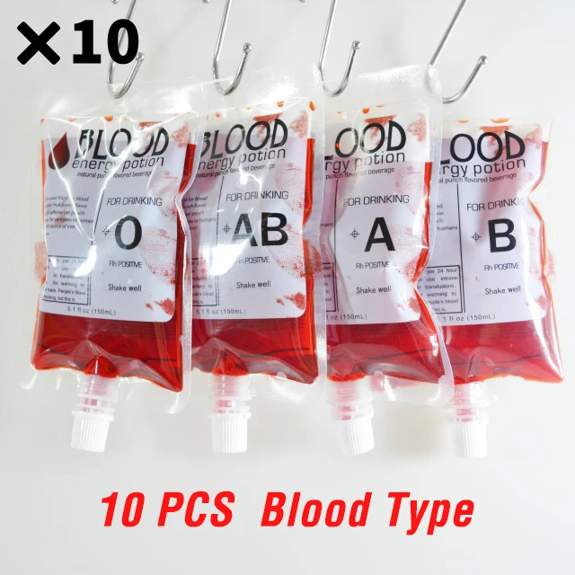 Blood Type 10PCS 10 шт. Хэллоуин косплей контейнер для напитков сумка вампир мешок крови реквизит зомби напитки Сумки пищевой класс ПВХ бутылка для воды - Цвет: Blood Type 10PCS