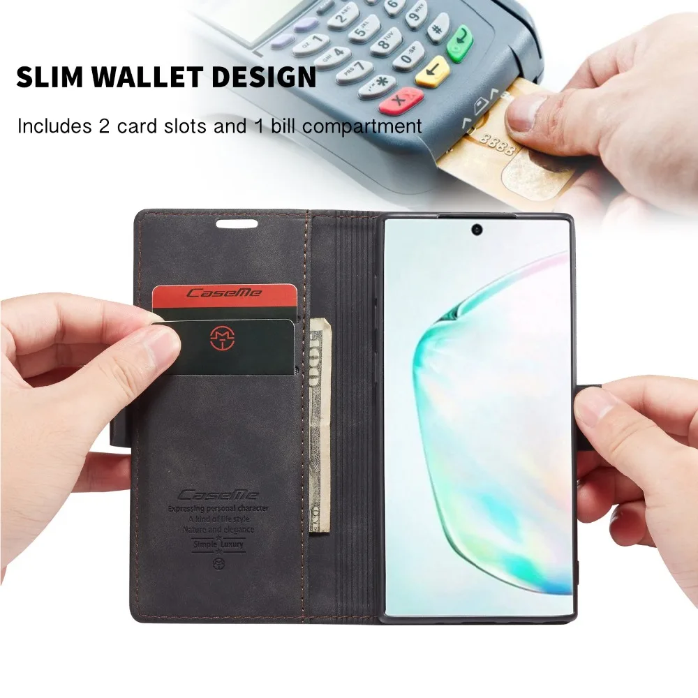 Чехол для Galaxy Note 10 из искусственной кожи с держателем для карт наличных денег, Ретро Чехол-бумажник для задней крышки для samsung Galaxy Note 10 Pro