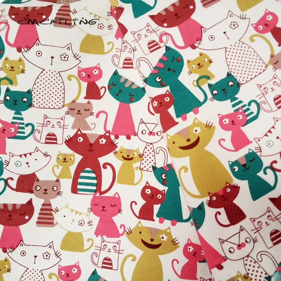 

CMCYILING Cartoon Cotton Canvas Fabric Printed Patchwork Cat Cloth For Sofa Tablecloth Bag Doll Curtain Home Decoration 50*150cm