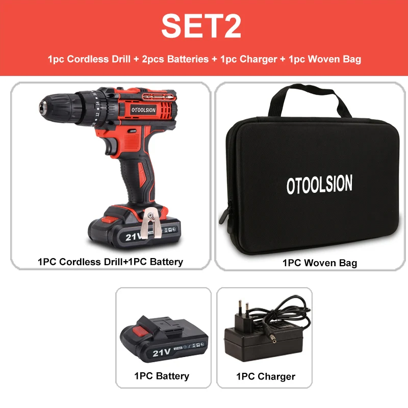 SET2 (2 pc battery) 45N. m ударная Беспроводная отвертка Li-Ion на батареях шуруповёрт 2 скорости портативная ручная дрель Мини дрель электроинструменты с сверлами - Цвет: SET2 (2 pc battery)