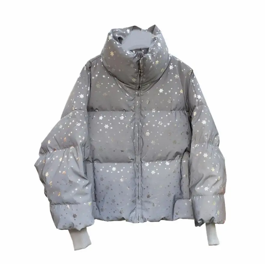 Женская Стеганая куртка со снежинками свободная утолщенная пуховая на хлопковой