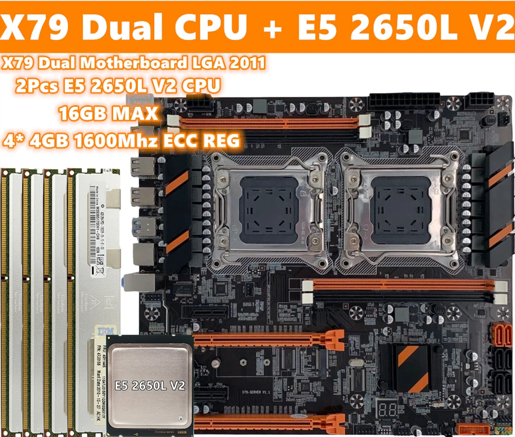 X79Dual CPU с E5 2650L V2 16 ГБ DDR3 ECC REG 4x4 1600 МГц ОЗУ|Материнские платы| |