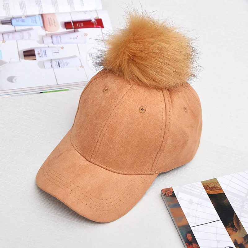 

Women Faux Buckskin Ball Suede Cap Adjustable Baseball Hats Solid Hip Hop Winter Autumn Warm Caps NIN668