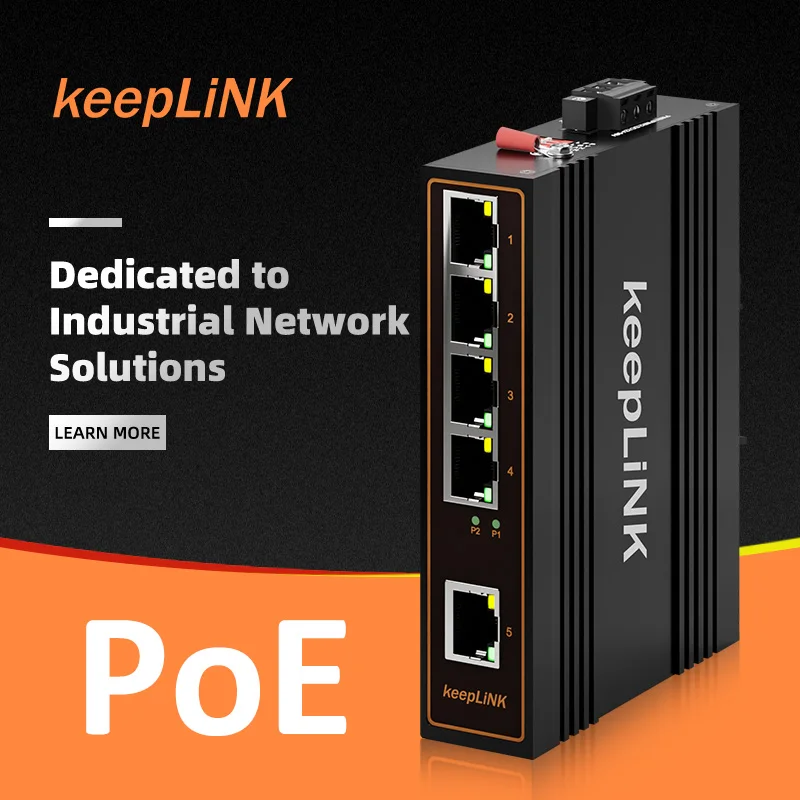 PoE 5 Port Unmanaged Industrial Ethernet  Network Switch Outdoor10/100M  IP40 Surge Lightning Protection