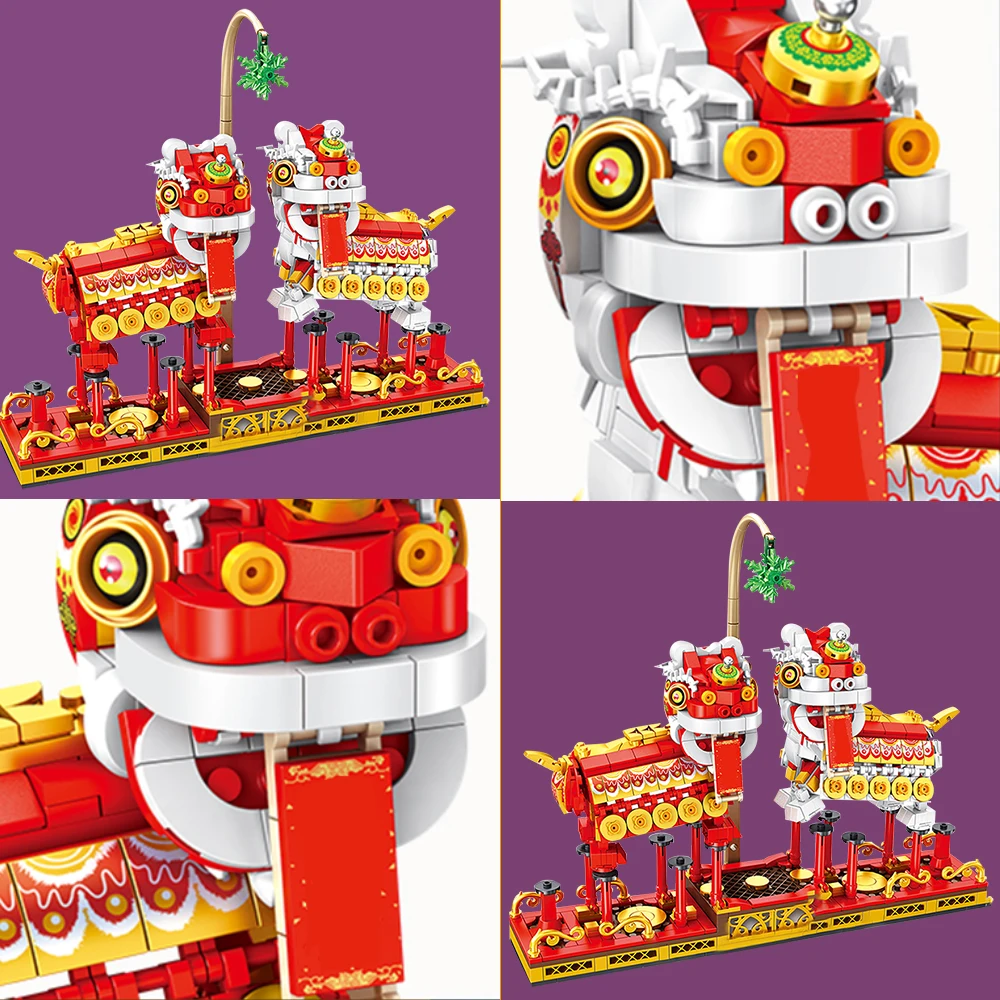 Chinese City Street MOC Compatible DIY New Year Lion Dance Dragon Building Block Creative Brick Toys for Kids | Игрушки и хобби