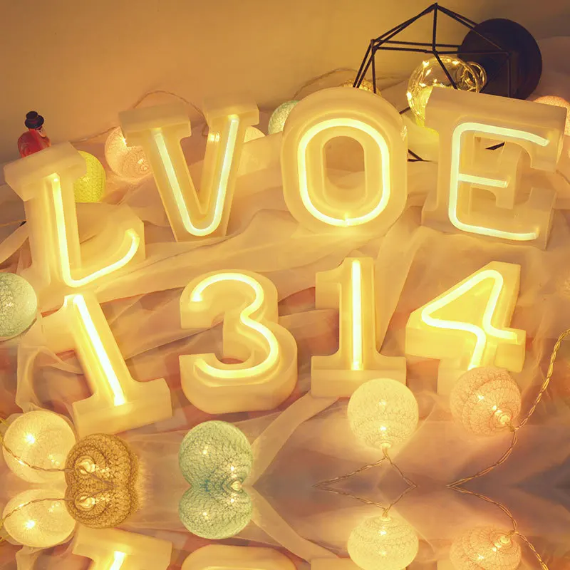 Новый светодиодный неоновый ночной Светильник знак 0 9 в форме цифр AA на