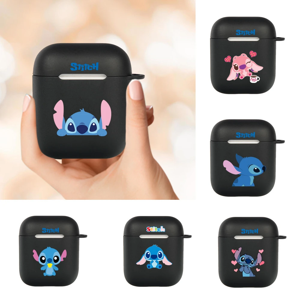 

Quality Black Cover For Bluetooth Earbuds Apple AirPods 1 2 Wireless Earbuds Case coque airpods disney stitch