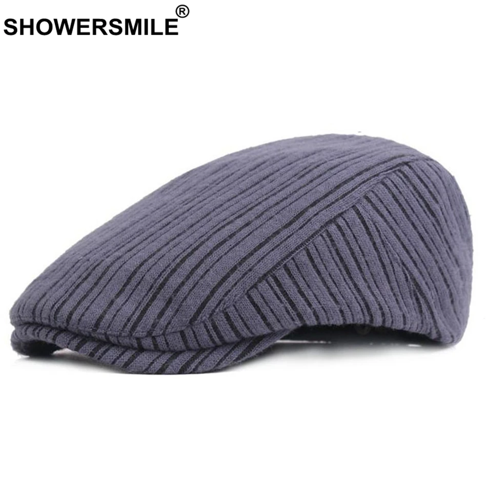 SHOWERSMILE/красный берет шапки для мужчин хлопок в полоску плоская кепка женская