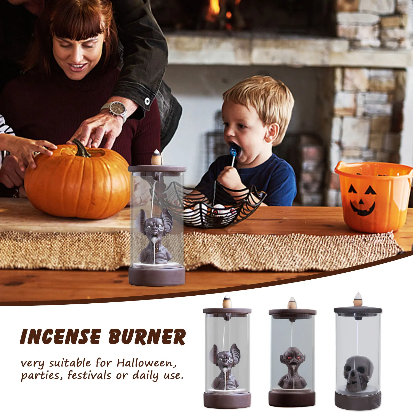 

Backflow Incense Burner Skull/ghost/Elves head shape Incense Burner cup Home Decoration Waterfall smoke Incense Burner bottle
