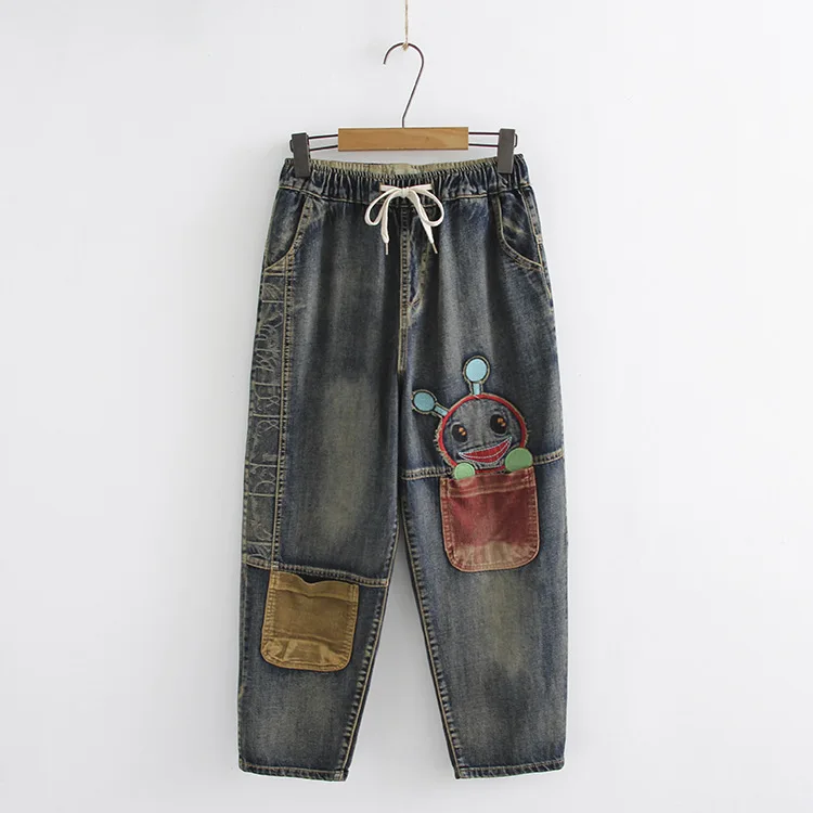 Новинка 2019 года сезон осень эластичные повседневные ковбойские брюки с вышивкой