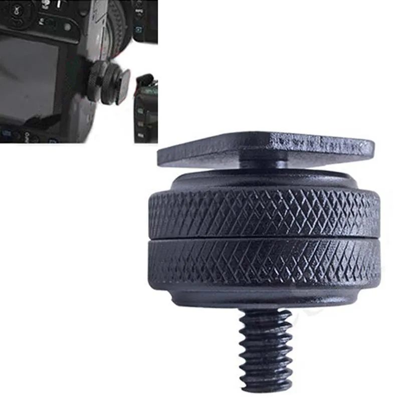 

Pro 1/4" Dual Nuts Tripod Mount Screw Black To Flash Hot Shoe Adapter For Camera Studio Accessory