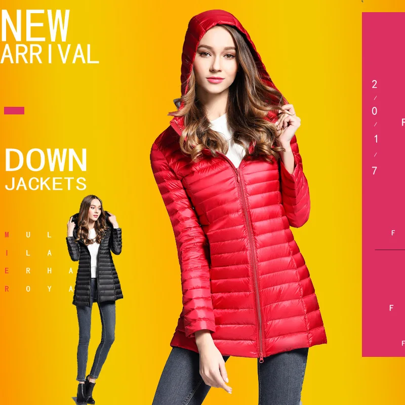 

Winter Women black red light thin Down coats White Duck Down Hooded Jackets Long Sleeve Warm Parka Portable Outwear plus size