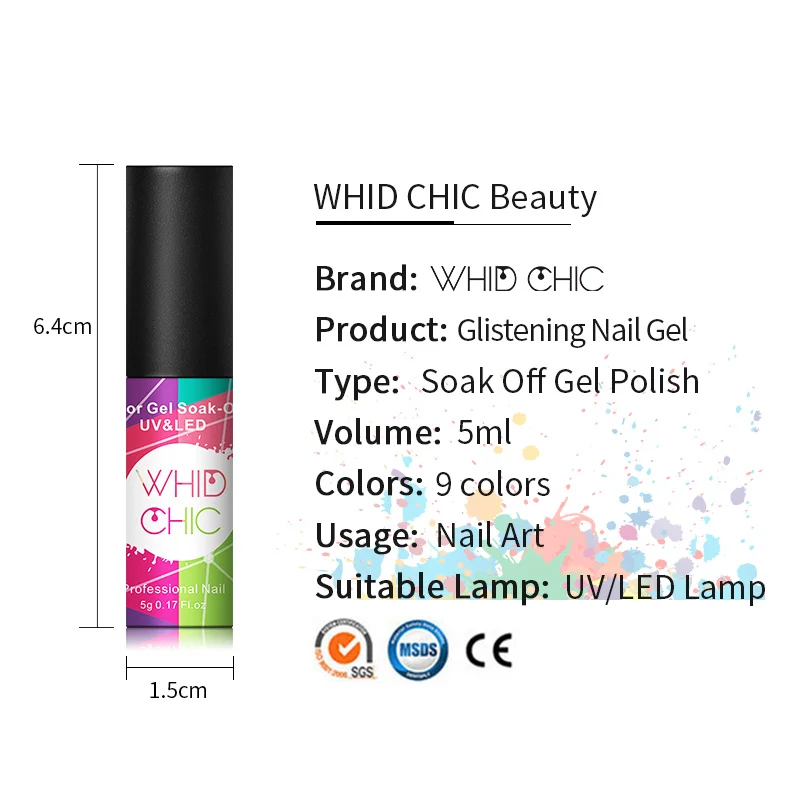 WHID CHIC 1 флакон 5 мл УФ-гель для ногтей Блестящий розовый синий золотой Блестящий цветной долговечный Гель-лак для ногтей