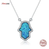 tongzhe luxury synthetic opal hamsa hand pendant necklace sterling silver 925 jewelry necklace women cable chain 162 extender
