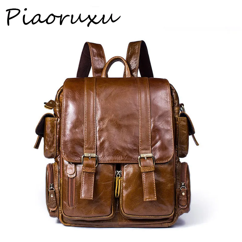 Рюкзак мужской из 100% натуральной кожи для ноутбука школьный коричневый | Багаж и