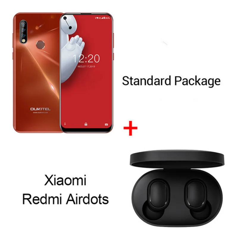 Мобильный телефон OUKITEL C17 Pro 6,3" 19:9 Android 9,0, Восьмиядерный процессор MT6763, 4 Гб ОЗУ, 64 Гб ПЗУ, отпечаток пальца, 3900 мА/ч, тройная камера Sma - Цвет: Red N Remi Airdots