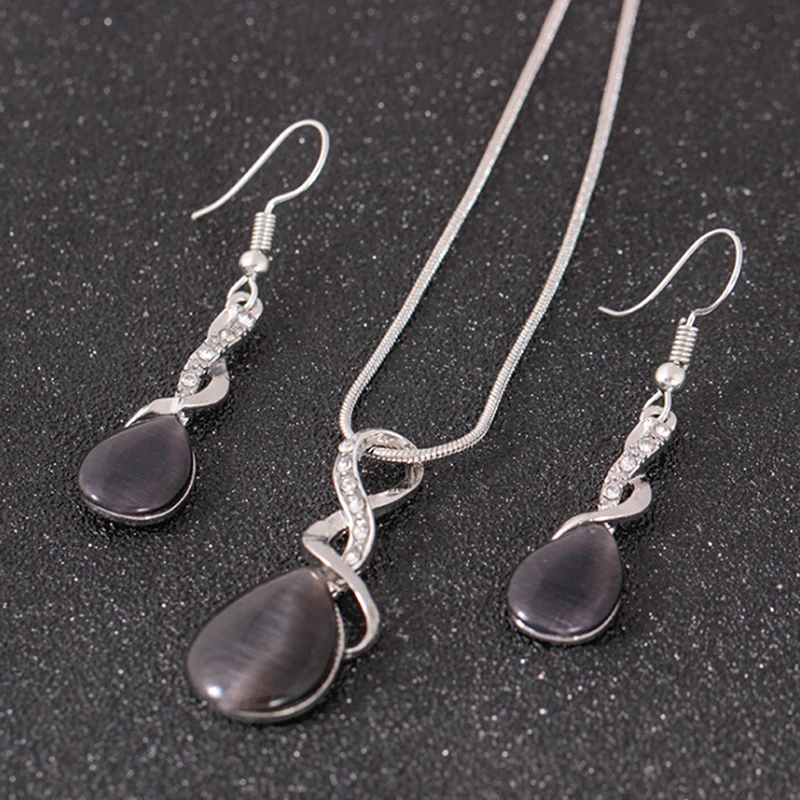 Модное ожерелье и серьги с опаловым кристаллом в форме Креста капли воды набор