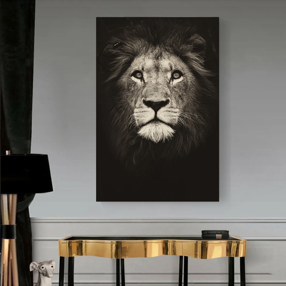 

Black and White Lion Animal Canvas Painting Posters and Prints Wall Art Wild Animals Pictures for Living Room Bedroom Decor