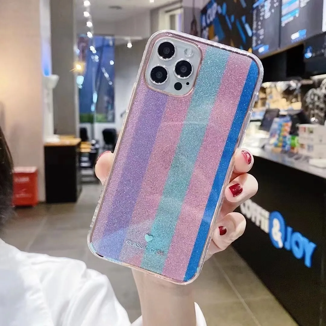 

Easterm Colorful 11 ProMax Rainbow Plating Flash Powder Shell For iPhone12 12Promax 11 Pro SE 11Pro 8 7Plus X XSMax Phone Case