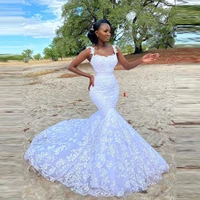 elegant white lace aso ebi wedding dressing gowns with straps mermaid shape with train bridal wedding dresses plus size
