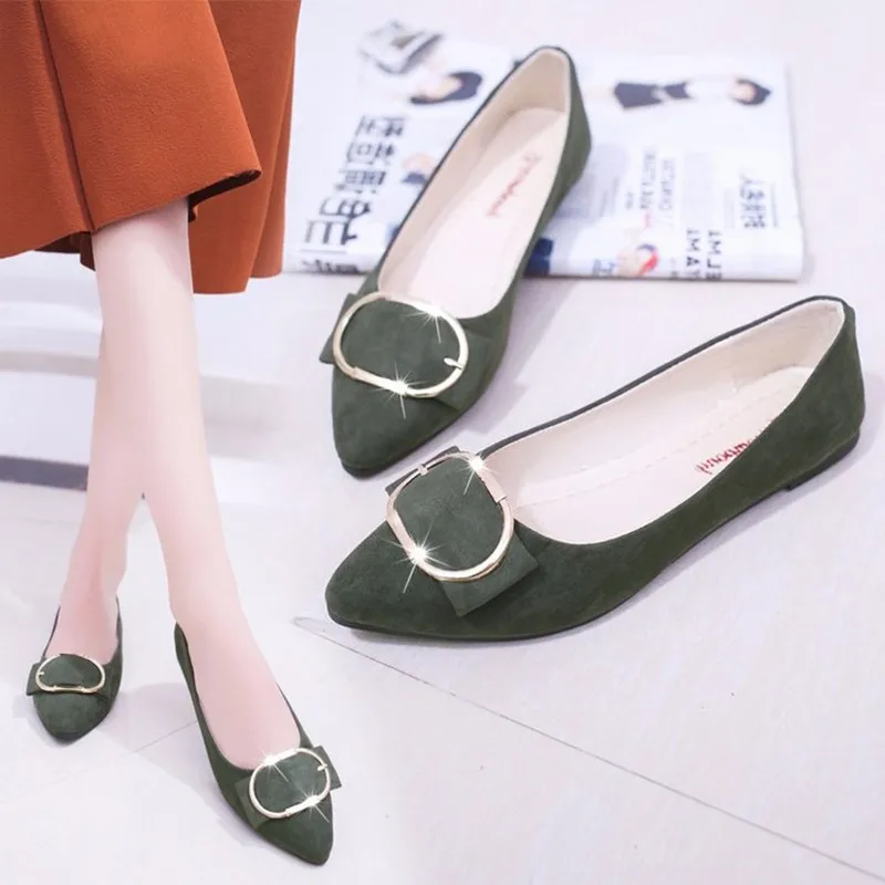 Hot Sale Loafers Women Flats Shoes Pointed Toe Boat Shoes Ladies Fashion Buckle Metal Dress Shoes Office Work Party Shoes Woman