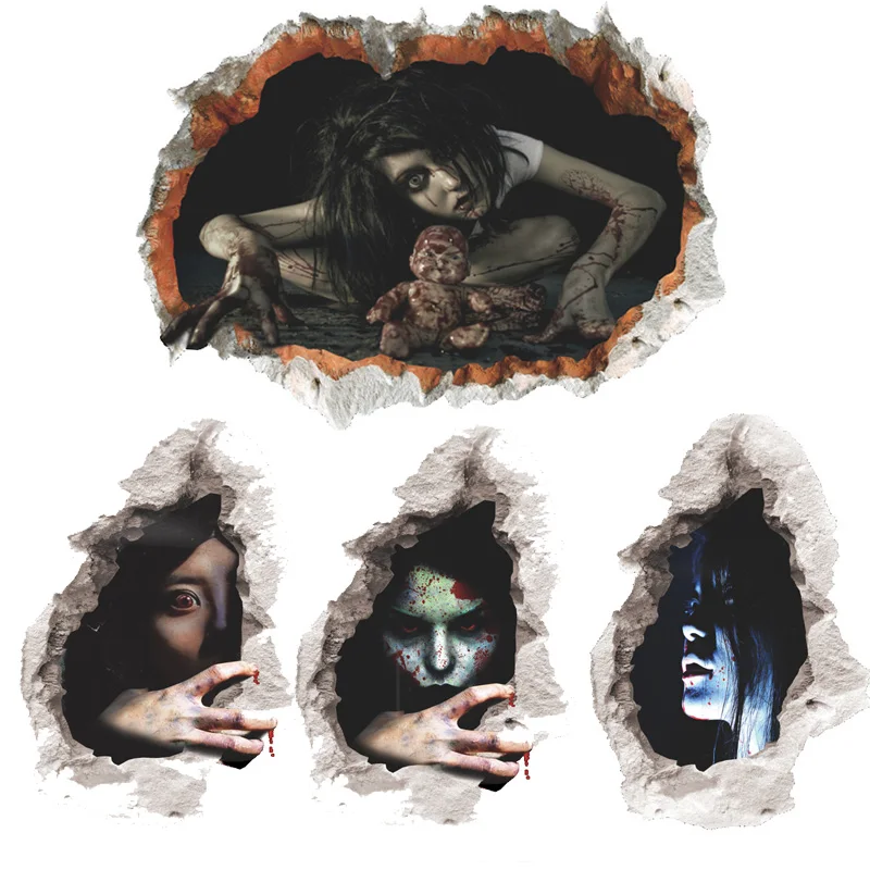 Halloween 3D Ghost Wall Stickers Removable Scary Decals Art Mural Home Room Bar Haunted House Decoration | Дом и сад
