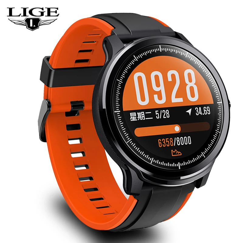 LIGE Новые смарт часы с полным сенсорным экраном IP68 водонепроницаемый монитор