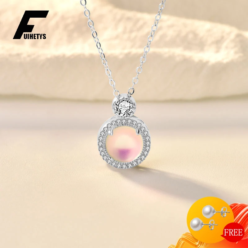 

FUIHETYS Pendant Necklace S925 Silver Jewelry with Moonstone Zircon Accessories for Women Wedding Party Promise Gifts Wholesale