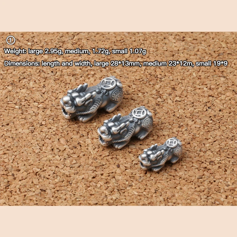 Real S925 Sterling Silver Pixiu Beads Beads Wealth Pixiu Piyao Beads Lucky Symbol Bead DIY Jewelry Making Bracelet Accessories