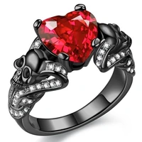 fliuaol high quality gothic jewelry purple red black crystal unique black skull rings for women