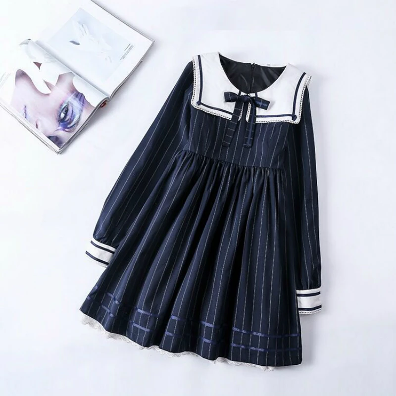 

Long Sleeve Autumn Lolita Jk Uniform Lolita Sailor Collar Sweet Girl Cos Dress Big Lady Chubby Girls Plus Size Xl 2xl 3xl 4xl