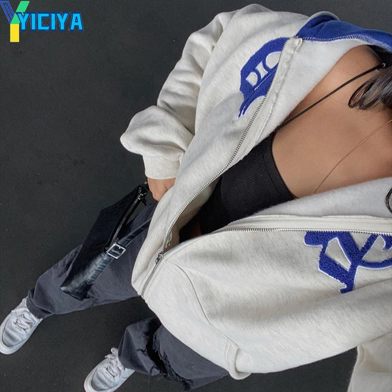 

Y2k Sweatshirts Winter Clothes Zipper Women's Hooded Sweatshirt Retro Pocket Goth Long Sleeve Pullover Oversize Itself Jacket‘s