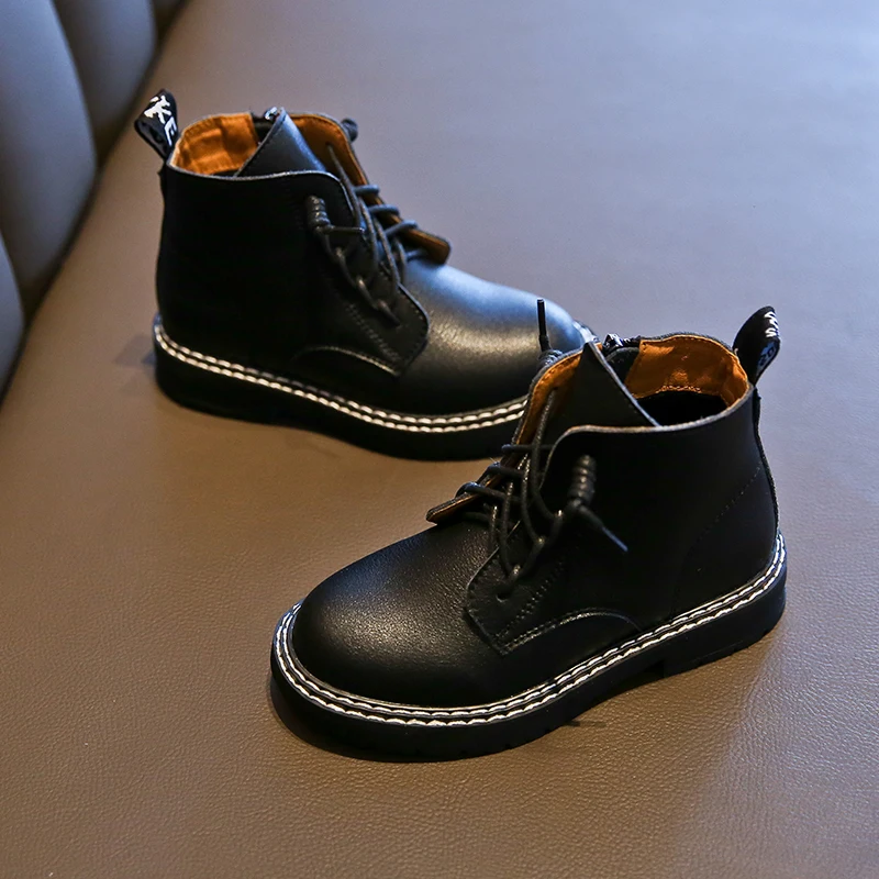 Детские ботинки обувь для мальчиков однотонные ботильоны из искусственной кожи